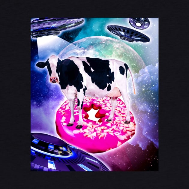 Cow Riding Doughnut In Space With Ufo by Random Galaxy